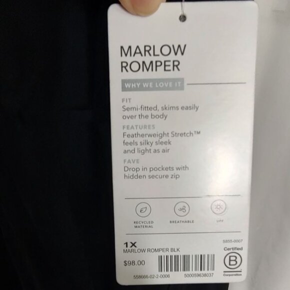 Athleta Marlow Romper Black 1X Sleeveless V-Neck Pockets NEW - Picture 10 of 16